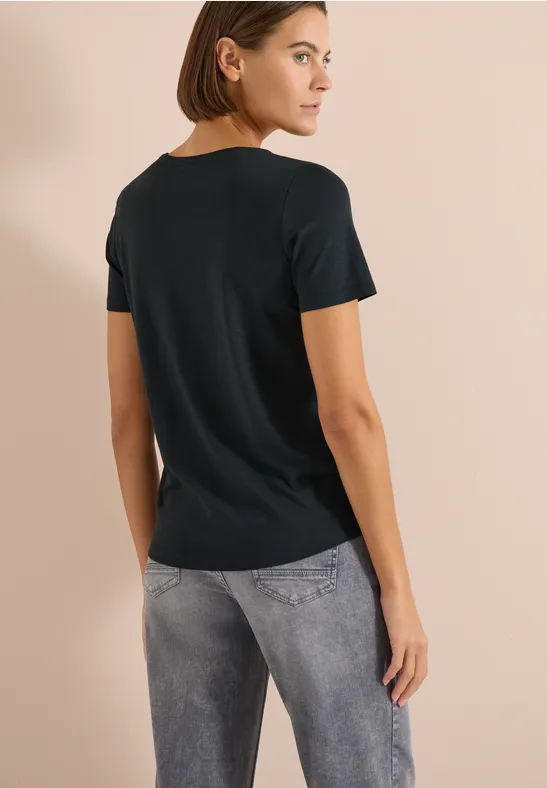 Cecil Damen Basic T-Shirt mit Rundhals in Unifarbe in Grün, Gr: 3XL