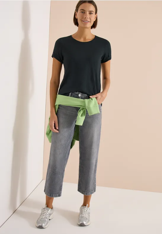 Cecil Damen Basic T-Shirt mit Rundhals in Unifarbe in Grün, Gr: 3XL