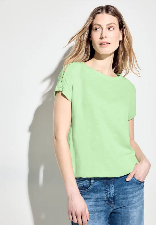 Cecil Damen T-Shirt mit Knopfdetail in Grün, Gr: M