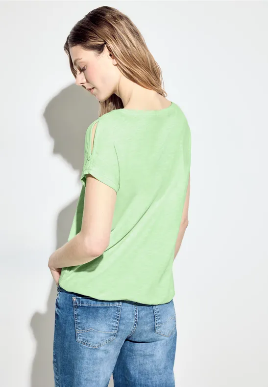 Cecil Damen T-Shirt mit Knopfdetail in Grün, Gr: M