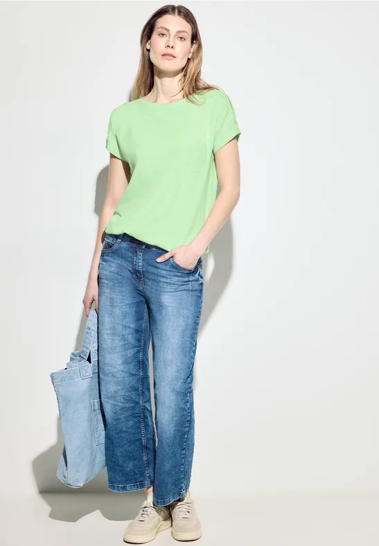 Cecil Damen T-Shirt mit Knopfdetail in Grün, Gr: M