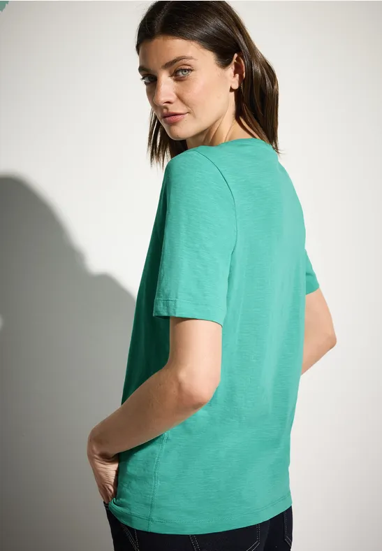 Cecil Damen Basic V-Neck T-Shirt in Grün, Gr: XXL