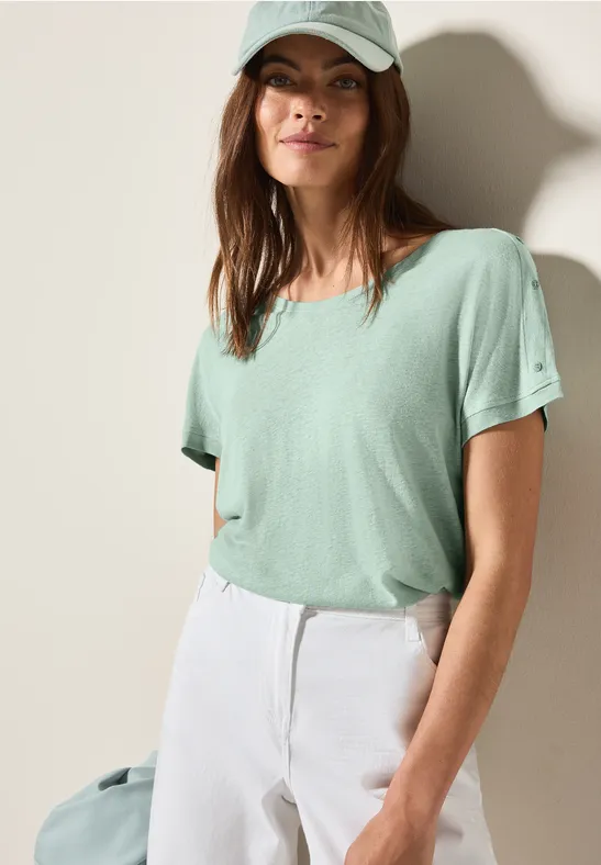 Cecil Damen T-Shirt mit Knopfdetail in Grün, Gr: XXL