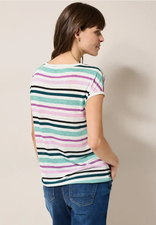 Cecil Damen Leinen-Look Streifen-Shirt in Multicolour|Grün, Gr: L