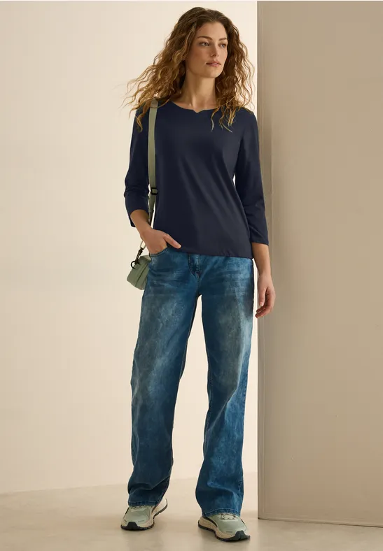 Cecil Damen Jersey Shirt im Tunika-Look in Blau, Gr: XS