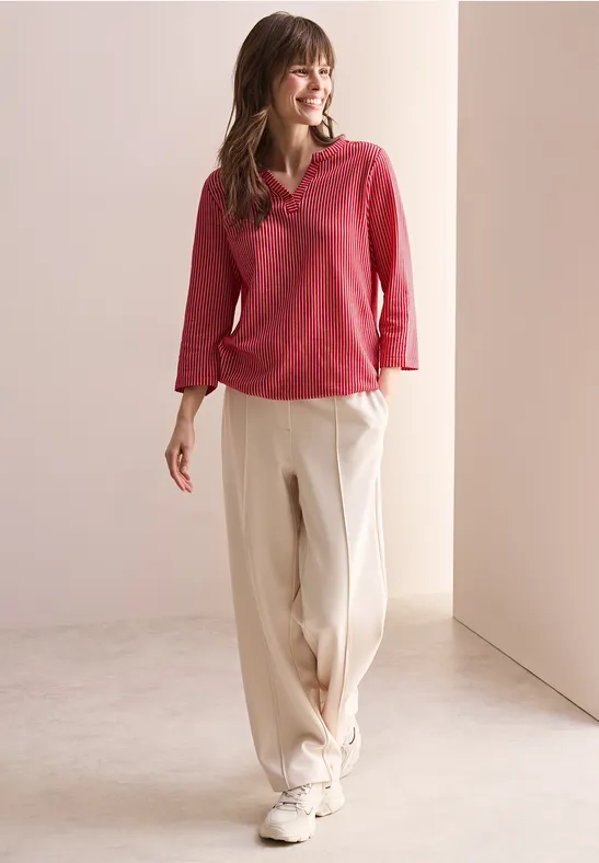 Cecil Damen Gestreiftes Strukturshirt in Rot, Gr: XL