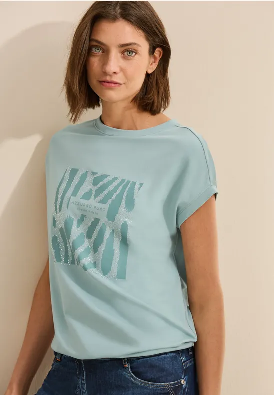Cecil Damen T-Shirt mit Glitzer-Print in Grün, Gr: L