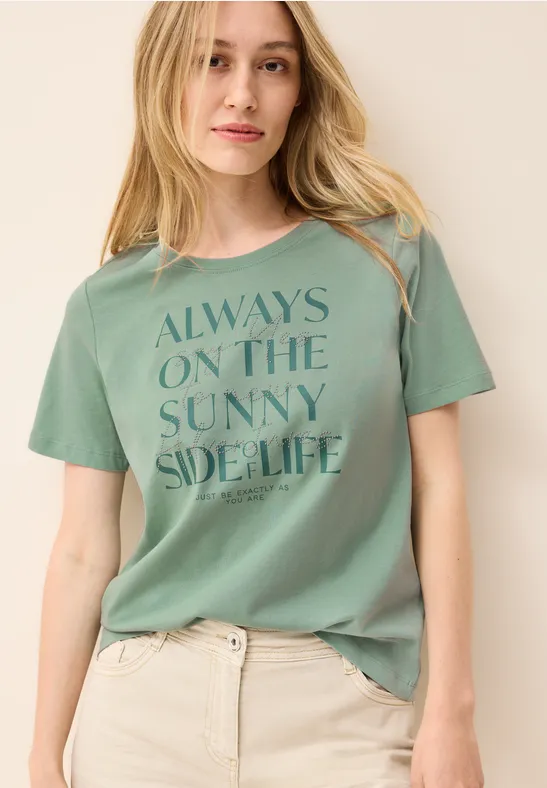 Cecil Damen Shirt mit Wording Artwork in Grün, Gr: L