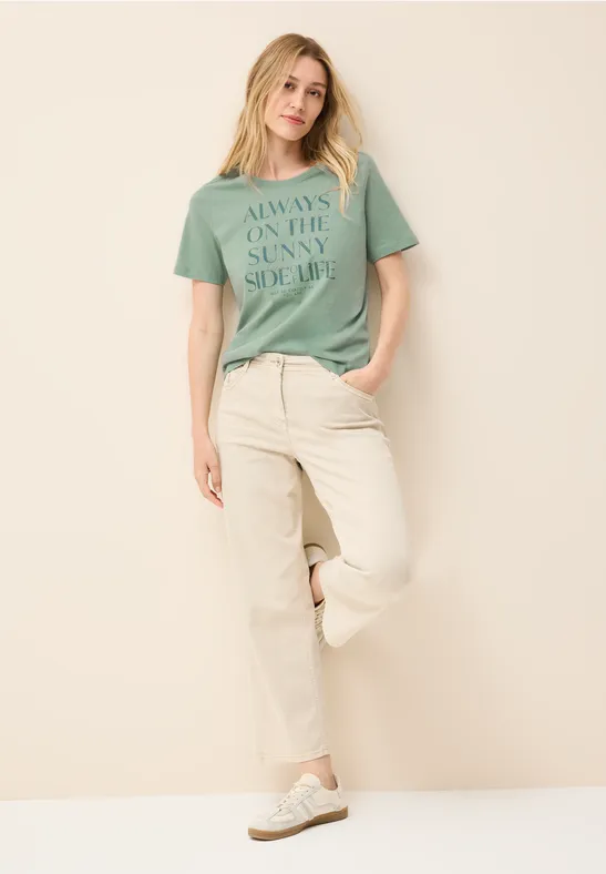 Cecil Damen Shirt mit Wording Artwork in Grün, Gr: L