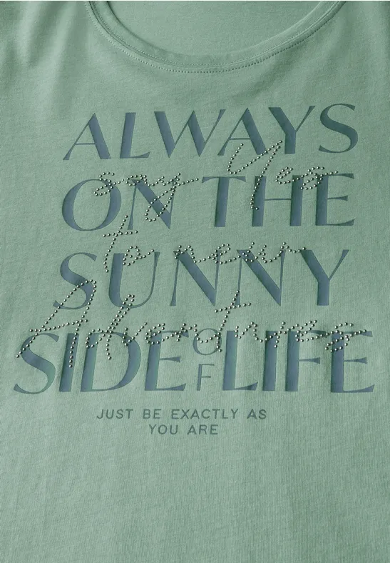 Cecil Damen Shirt mit Wording Artwork in Grün, Gr: L