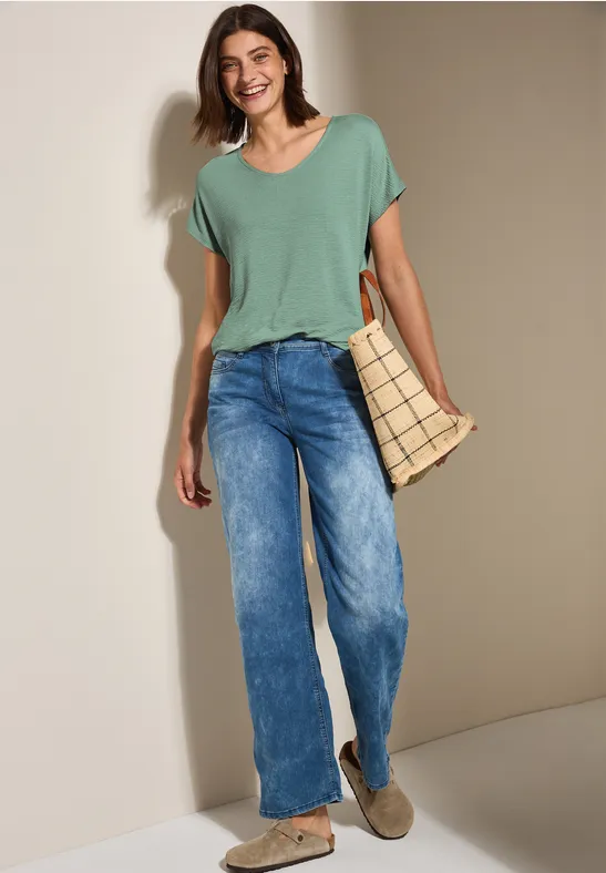Cecil Damen Strukturmix T-Shirt in Grün, Gr: XS