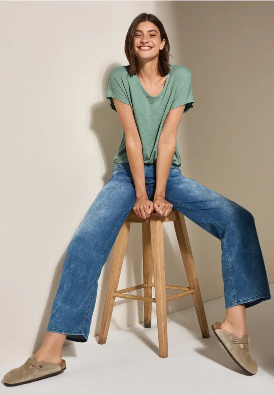 Cecil Damen Strukturmix T-Shirt in Grün, Gr: XS