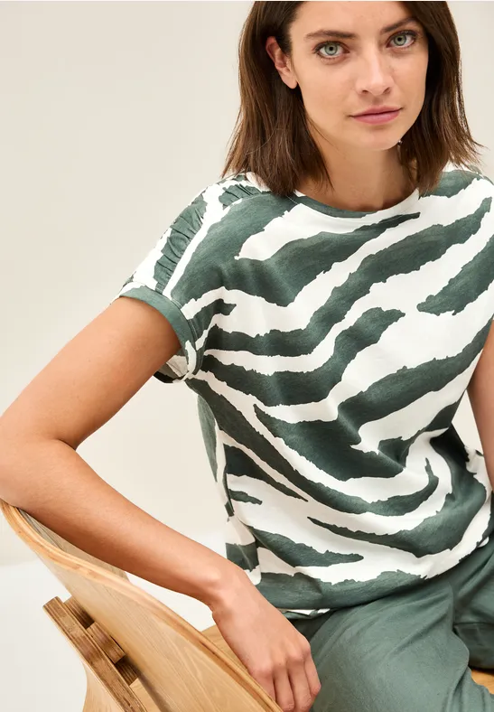 Cecil Damen Print Shirt mit Raffung in Grün, Gr: XS