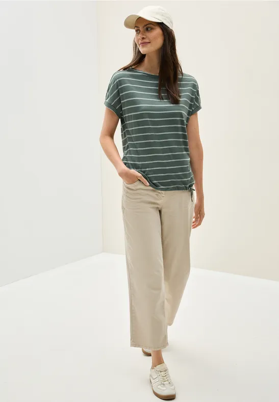Cecil Damen Softes T-Shirt mit Streifen in Grün, Gr: XS