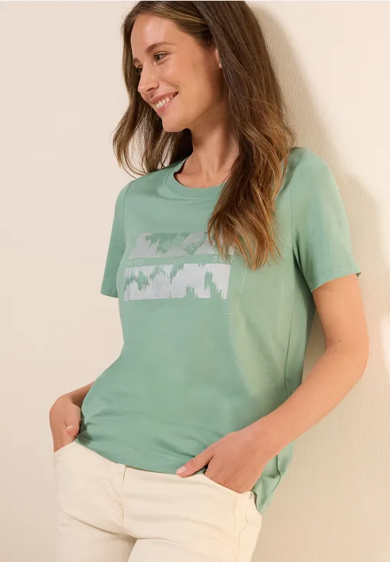 Cecil Damen T-Shirt mit Folienprint in Grün, Gr: M