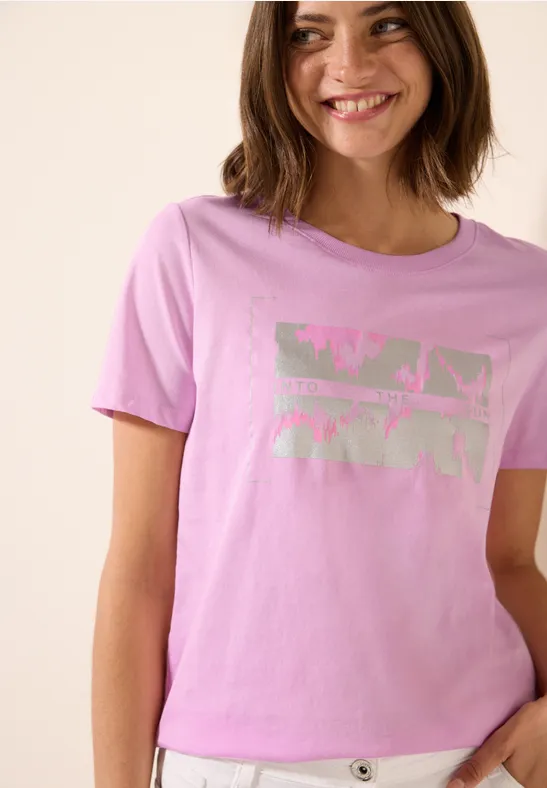 Cecil Damen T-Shirt mit Folienprint in Rosa, Gr: XS