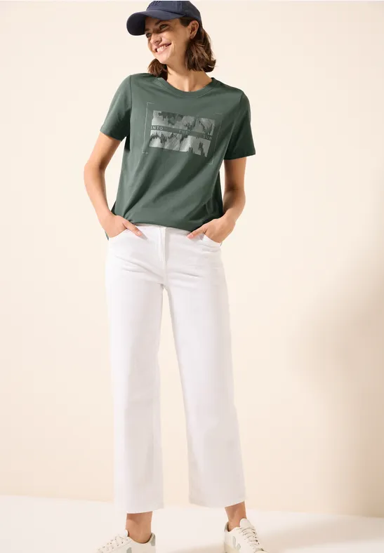 Cecil Damen T-Shirt mit Folienprint in Grün, Gr: L