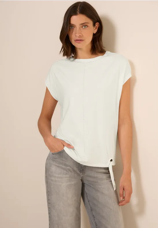 Cecil Damen T-Shirt mit Dekosteinen in Weiß, Gr: XXL