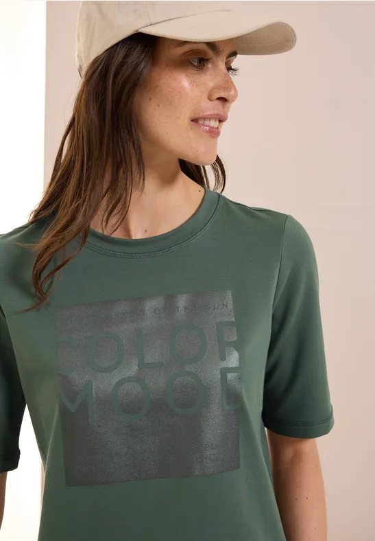 Cecil Damen Softes Shirt mit Folienprint in Grün, Gr: XL