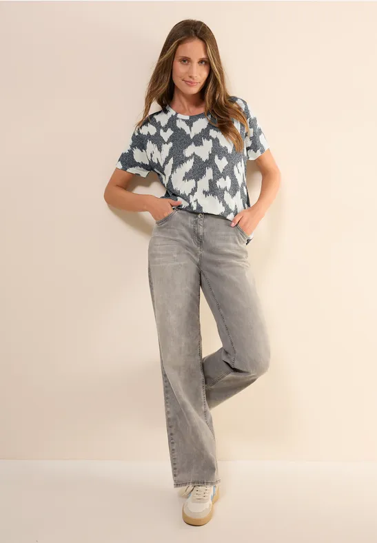 Cecil Damen Gemustertes Crepé Shirt in Grau, Gr: L