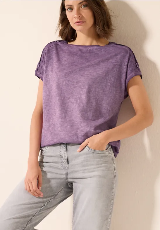 Cecil Damen T-Shirt mit Knopfdetail in Pink, Gr: L