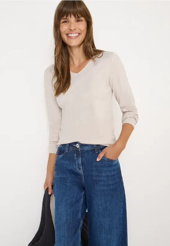 Cecil Damen V-Neck Langarmshirt in Grau, Gr: XS