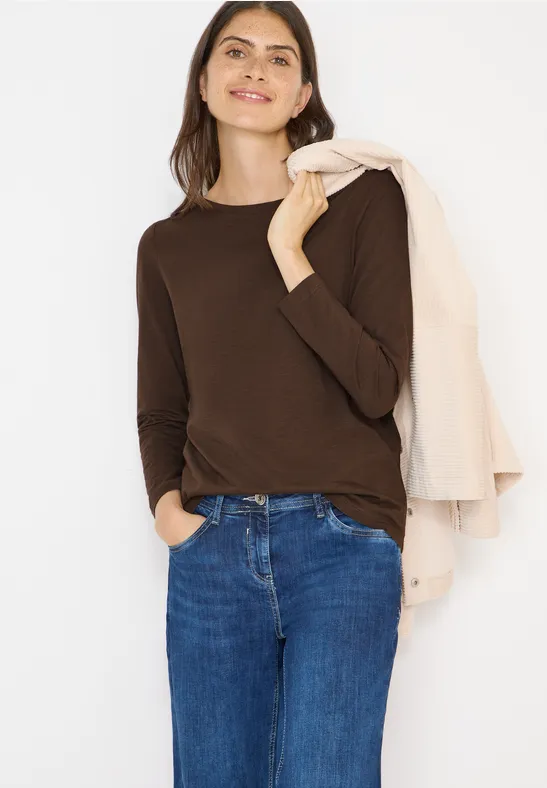 Cecil Damen Basic Langarmshirt in Braun, Gr: XXL