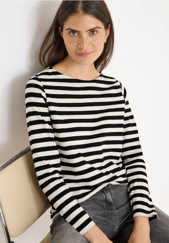 Cecil Damen Gestreiftes Basic Shirt in Schwarz, Gr: L