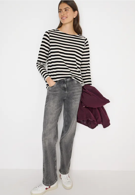 Cecil Damen Gestreiftes Basic Shirt in Schwarz, Gr: L