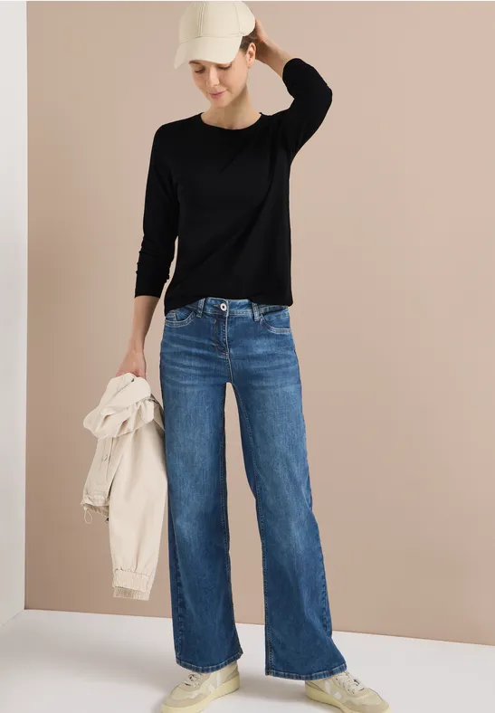 Cecil Damen Basic Rundhalsshirt in Schwarz, Gr: XS