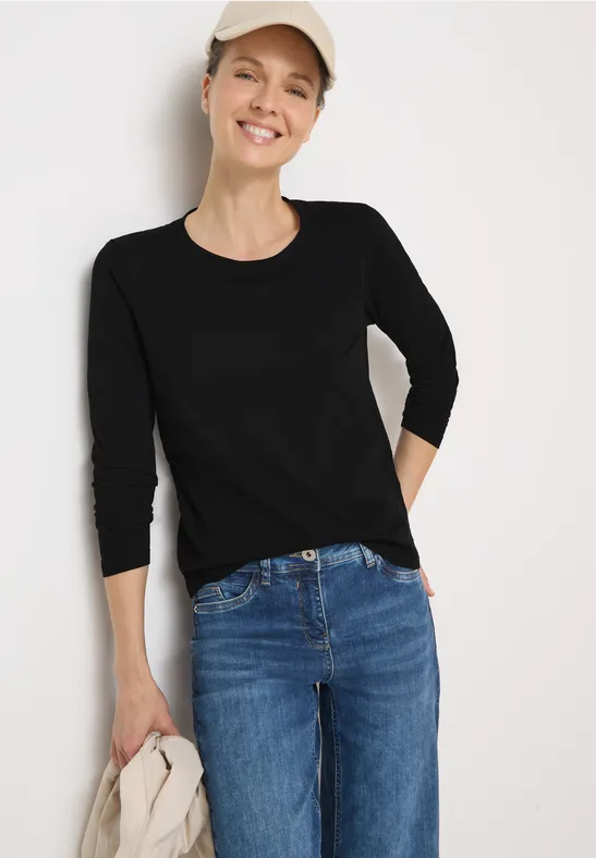 Cecil Damen Basic Rundhalsshirt in Schwarz, Gr: XS