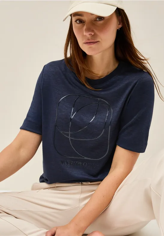 Cecil Damen Shirt mit tonalem Print in Blau, Gr: M