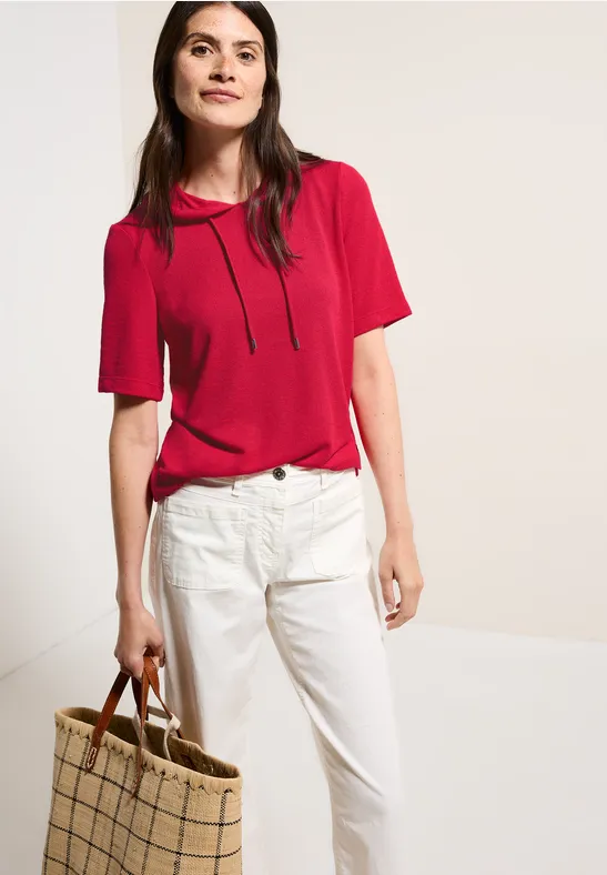 Cecil Damen Crepe Hoodie-Shirt in Rot, Gr: L