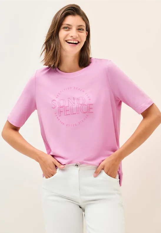 Cecil Damen Shirt mit Wording Artwork in Rosa, Gr: L