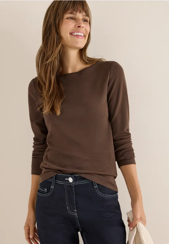 Cecil Damen Shirt mit U-Boot-Ausschnitt in Braun, Gr: XS