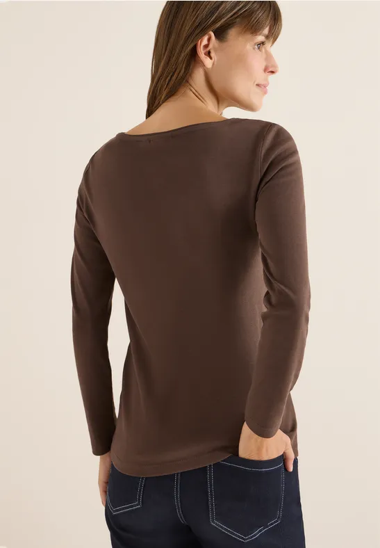 Cecil Damen Shirt mit U-Boot-Ausschnitt in Braun, Gr: XS