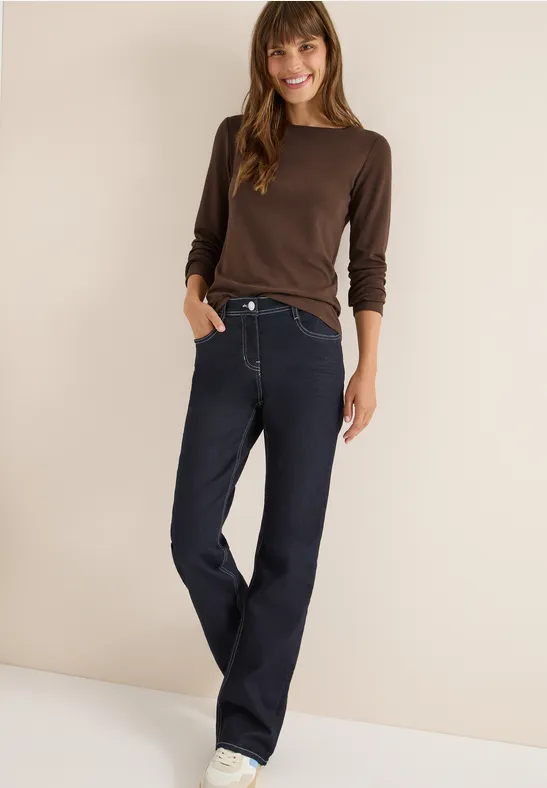 Cecil Damen Shirt mit U-Boot-Ausschnitt in Braun, Gr: XS