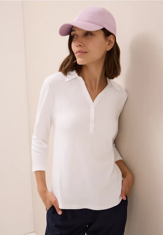 Cecil Damen Poloshirt mit 3/4-Arm in Weiß, Gr: 3XL