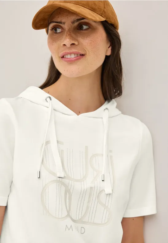 Cecil Damen Kapuzenshirt mit Wording in Weiß, Gr: XL