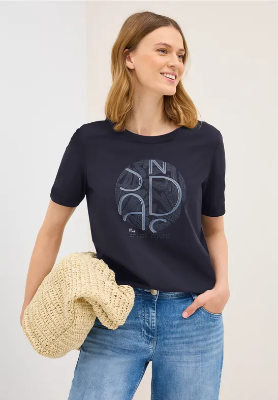 Cecil Damen T-Shirt mit Artwork in Blau, Gr: XL