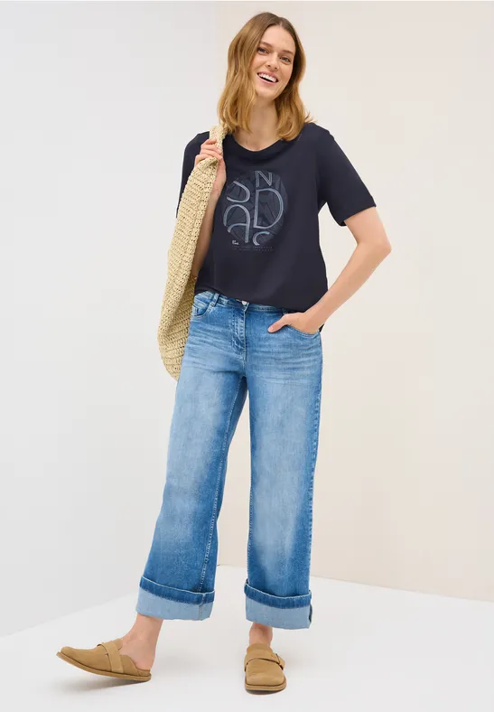 Cecil Damen T-Shirt mit Artwork in Blau, Gr: XL
