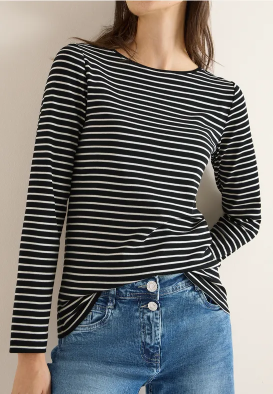 Cecil Damen Gestreiftes Shirt in Schwarz, Gr: S