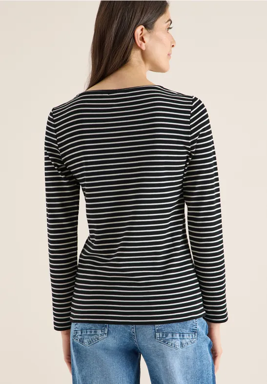 Cecil Damen Gestreiftes Shirt in Schwarz, Gr: S