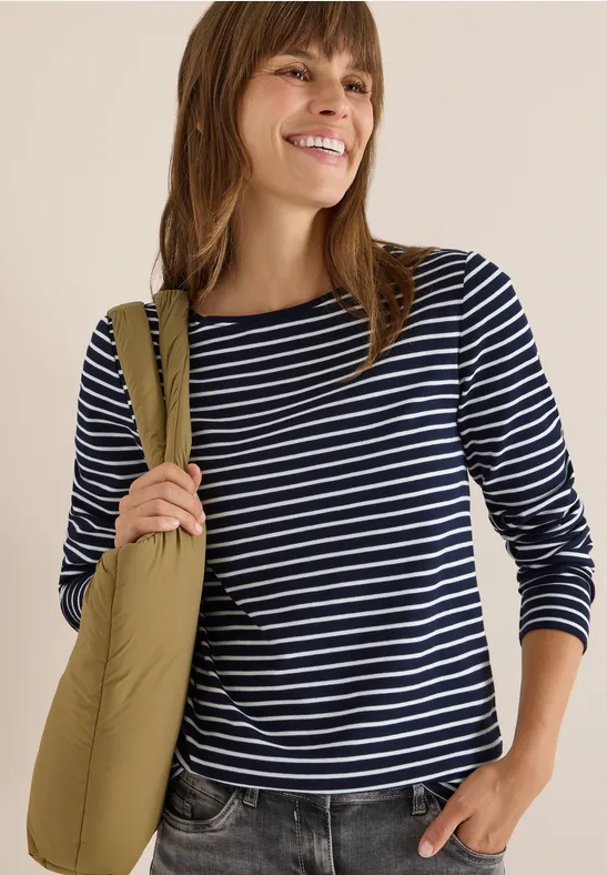 Cecil Damen Gestreiftes Shirt in Weiß, Gr: XS