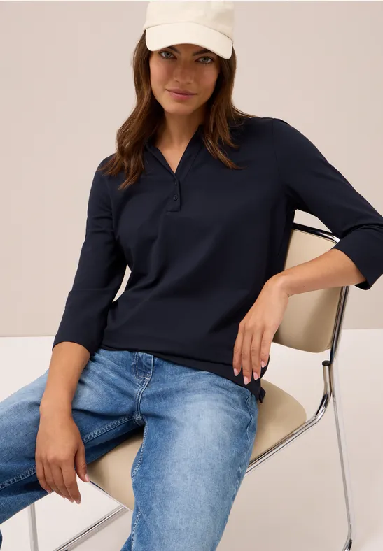 Cecil Damen Poloshirt mit Knopfdetail in Blau, Gr: M
