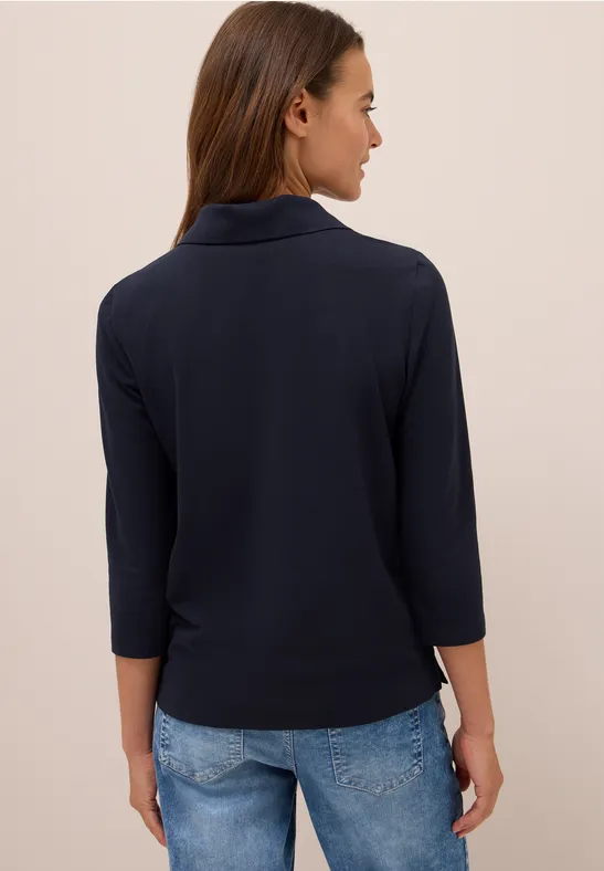 Cecil Damen Poloshirt mit Knopfdetail in Blau, Gr: M