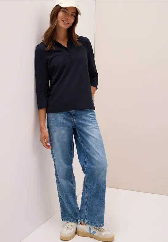 Cecil Damen Poloshirt mit Knopfdetail in Blau, Gr: M