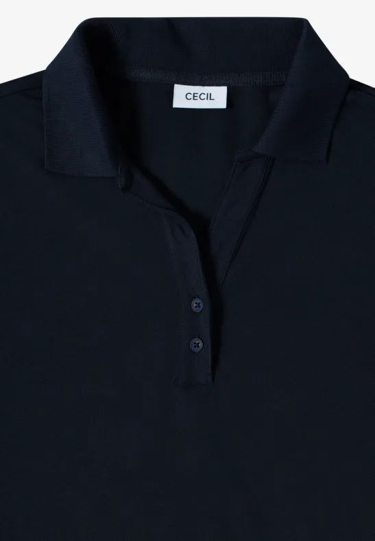 Cecil Damen Poloshirt mit Knopfdetail in Blau, Gr: M