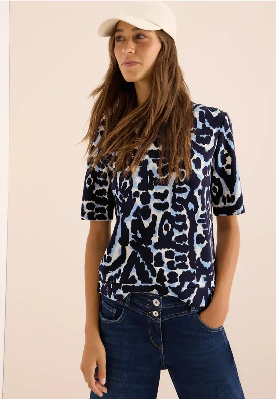 Cecil Damen Cupro Touch Print-Shirt in Blau, Gr: L
