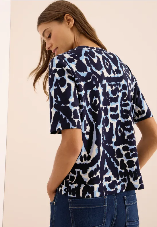 Cecil Damen Cupro Touch Print-Shirt in Blau, Gr: L